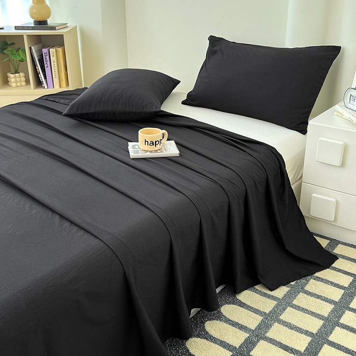 91家纺网 家纺一手货源 找家纺 彩韵家纺 2025新款木m双层纱床单 黑耀黑