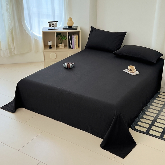 91家纺网 家纺一手货源 找家纺 彩韵家纺 2025新款木m双层纱床单 黑耀黑