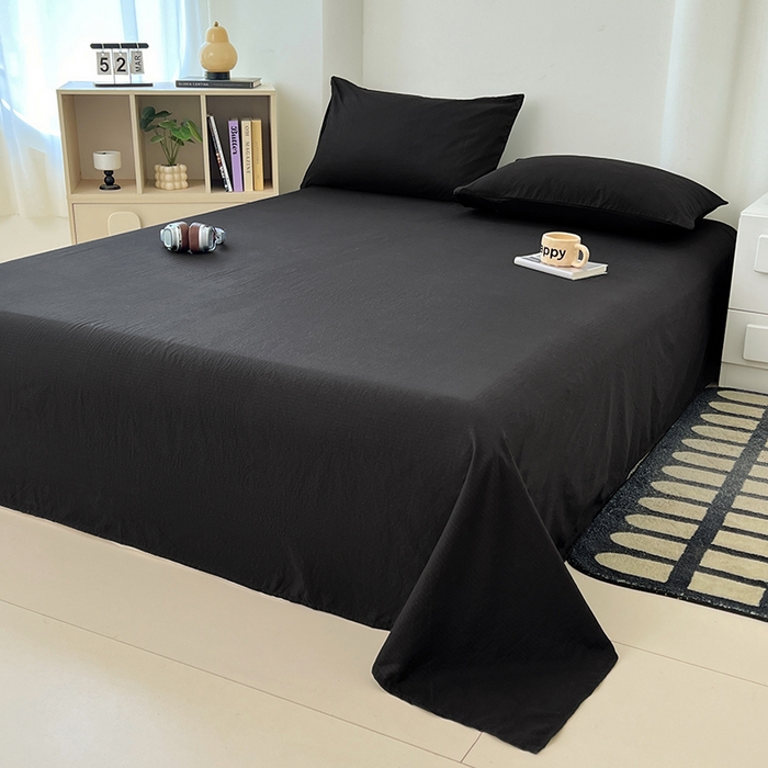 91家纺网 家纺一手货源 找家纺 彩韵家纺 2025新款木m双层纱床单 黑耀黑