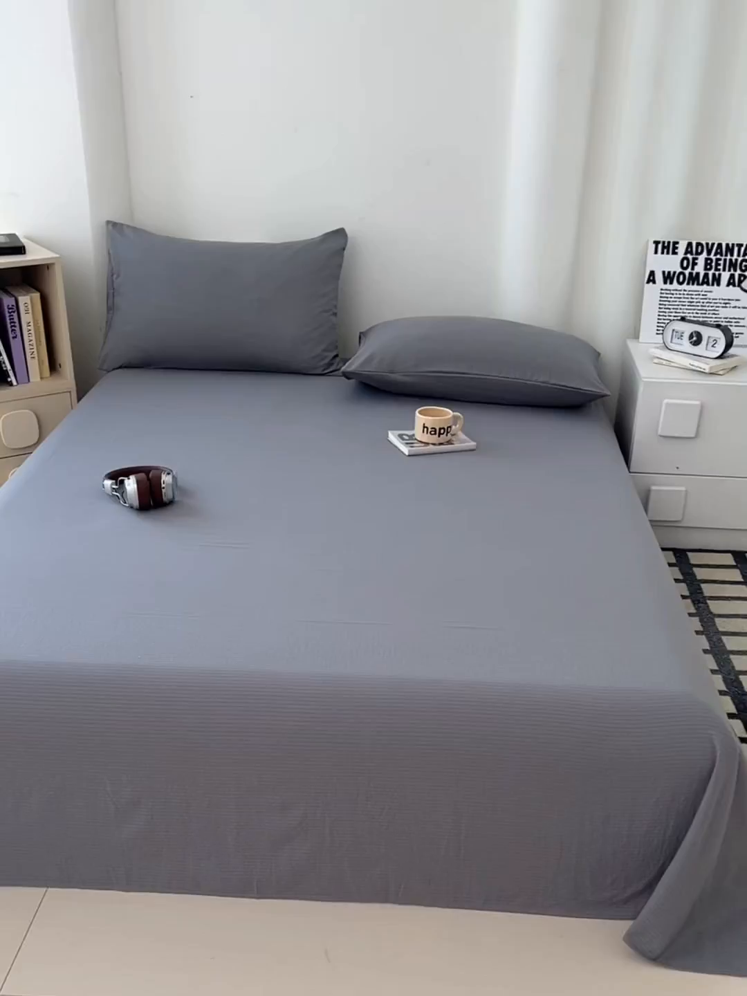 91家纺网 家纺一手货源 找家纺 彩韵家纺 2025新款木m双层纱床单 优雅灰