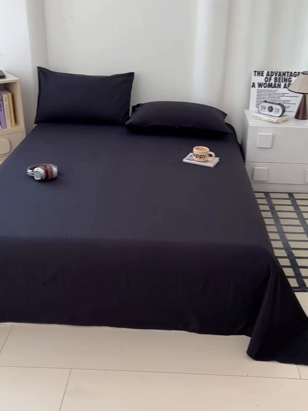 91家纺网 家纺一手货源 找家纺 彩韵家纺 2025新款木m双层纱床单 黑耀黑