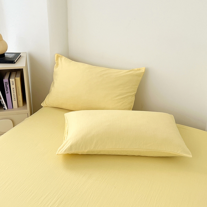 91家纺网 家纺一手货源 找家纺 彩韵家纺 2025新款木m双层纱床单 柠檬黄