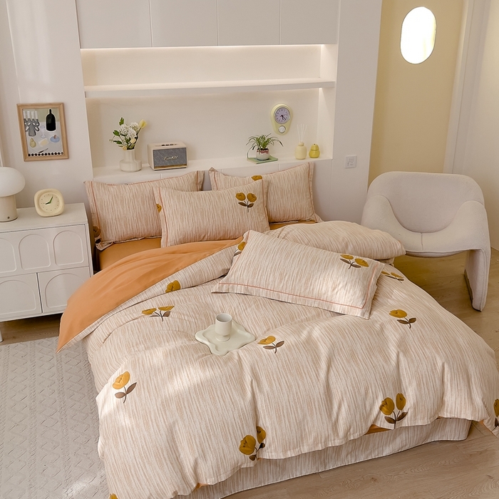 91家纺网 家纺一手货源 找家纺 优品阁 2024新款亲肤舒适全棉磨毛四件套学生三件套系列 多洛塔-咖