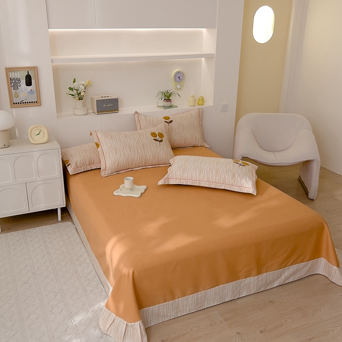 91家纺网 家纺一手货源 找家纺 优品阁 2024新款亲肤舒适全棉磨毛四件套学生三件套系列 多洛塔-咖