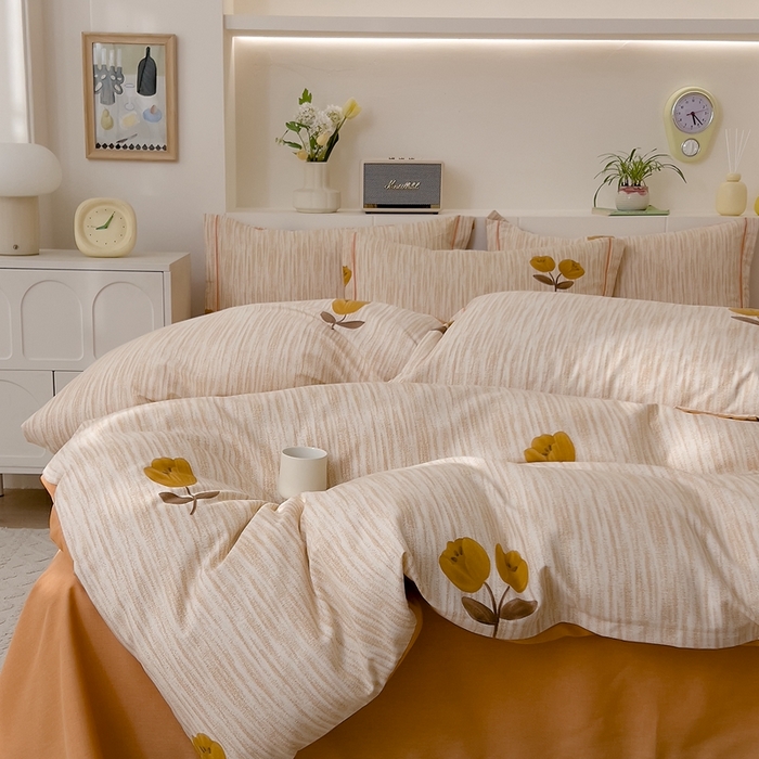 91家纺网 家纺一手货源 找家纺 优品阁 2024新款亲肤舒适全棉磨毛四件套学生三件套系列 多洛塔-咖