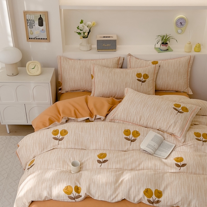 91家纺网 家纺一手货源 找家纺 优品阁 2024新款亲肤舒适全棉磨毛四件套学生三件套系列 多洛塔-咖