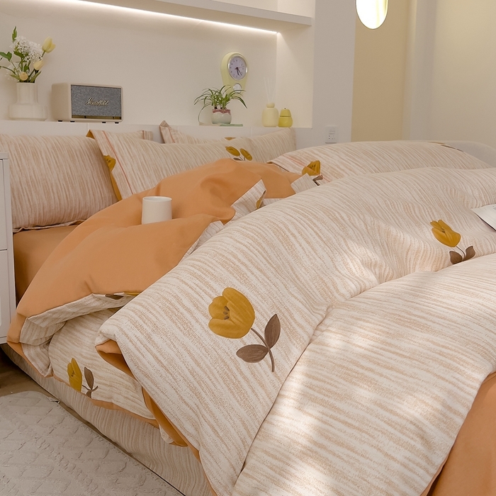 91家纺网 家纺一手货源 找家纺 优品阁 2024新款亲肤舒适全棉磨毛四件套学生三件套系列 多洛塔-咖