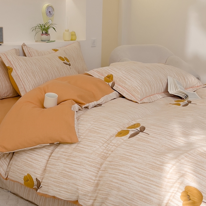 91家纺网 家纺一手货源 找家纺 优品阁 2024新款亲肤舒适全棉磨毛四件套学生三件套系列 多洛塔-咖