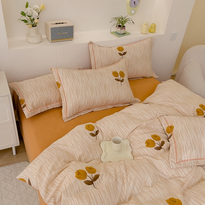 91家纺网 家纺一手货源 找家纺 优品阁 2024新款亲肤舒适全棉磨毛四件套学生三件套系列 多洛塔-咖