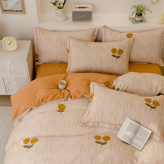 91家纺网 家纺一手货源 找家纺 优品阁 2024新款亲肤舒适全棉磨毛四件套学生三件套系列 多洛塔-咖