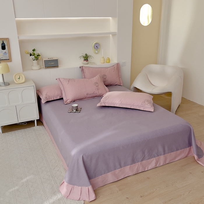 91家纺网 家纺一手货源 找家纺 优品阁 2024新款亲肤舒适全棉磨毛四件套学生三件套系列 法风玫瑰-粉