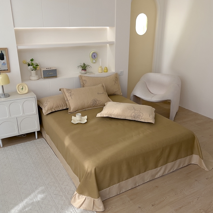 91家纺网 家纺一手货源 找家纺 优品阁 2024新款亲肤舒适全棉磨毛四件套学生三件套系列 法风玫瑰-咖