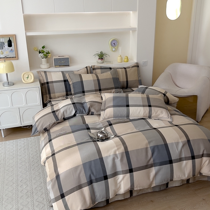 91家纺网 家纺一手货源 找家纺 优品阁 2024新款亲肤舒适全棉磨毛四件套学生三件套系列 曼迪-咖