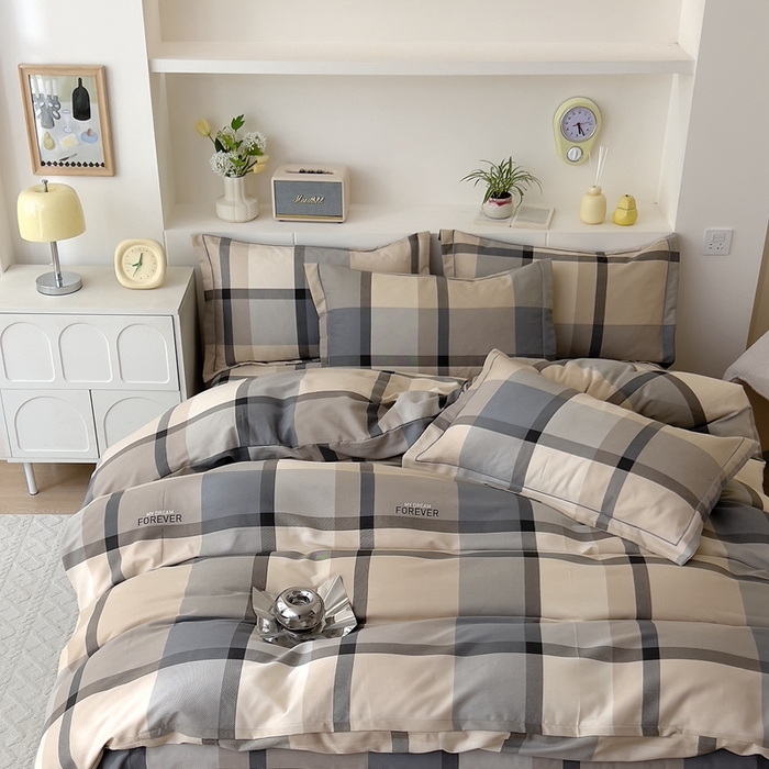 91家纺网 家纺一手货源 找家纺 优品阁 2024新款亲肤舒适全棉磨毛四件套学生三件套系列 曼迪-咖