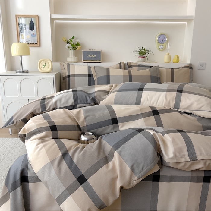 91家纺网 家纺一手货源 找家纺 优品阁 2024新款亲肤舒适全棉磨毛四件套学生三件套系列 曼迪-咖