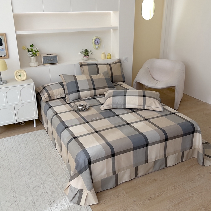 91家纺网 家纺一手货源 找家纺 优品阁 2024新款亲肤舒适全棉磨毛四件套学生三件套系列 曼迪-咖