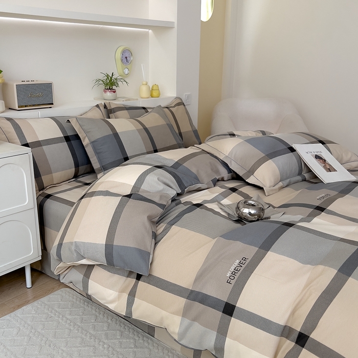 91家纺网 家纺一手货源 找家纺 优品阁 2024新款亲肤舒适全棉磨毛四件套学生三件套系列 曼迪-咖