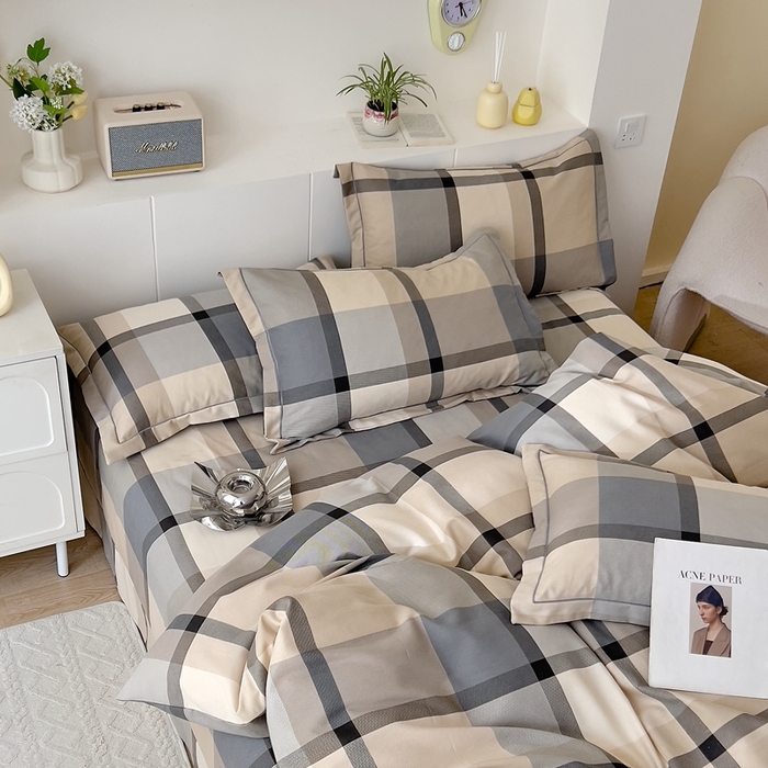 91家纺网 家纺一手货源 找家纺 优品阁 2024新款亲肤舒适全棉磨毛四件套学生三件套系列 曼迪-咖