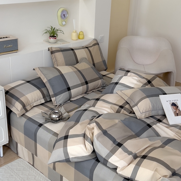 91家纺网 家纺一手货源 找家纺 优品阁 2024新款亲肤舒适全棉磨毛四件套学生三件套系列 曼迪-咖