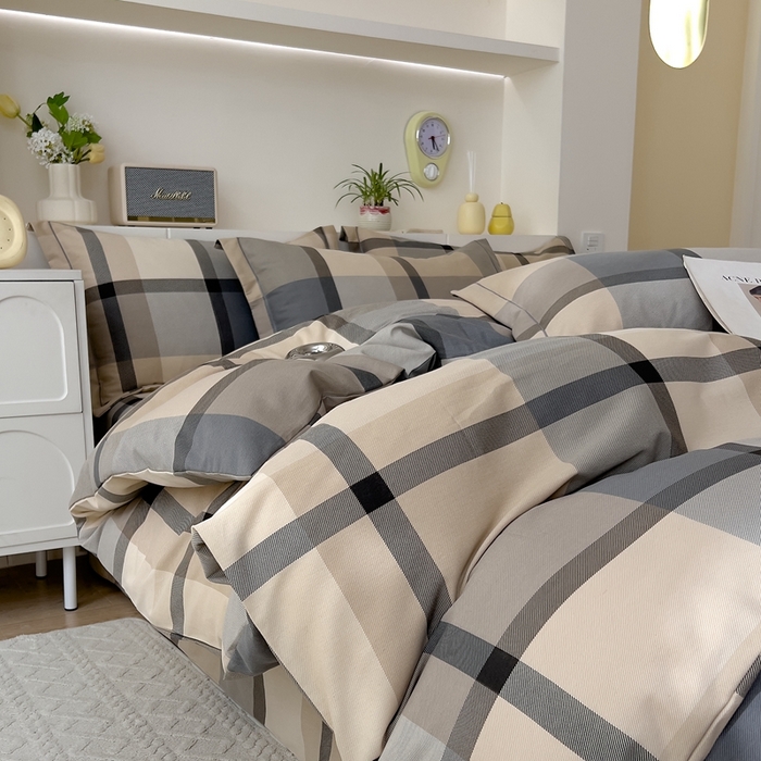 91家纺网 家纺一手货源 找家纺 优品阁 2024新款亲肤舒适全棉磨毛四件套学生三件套系列 曼迪-咖