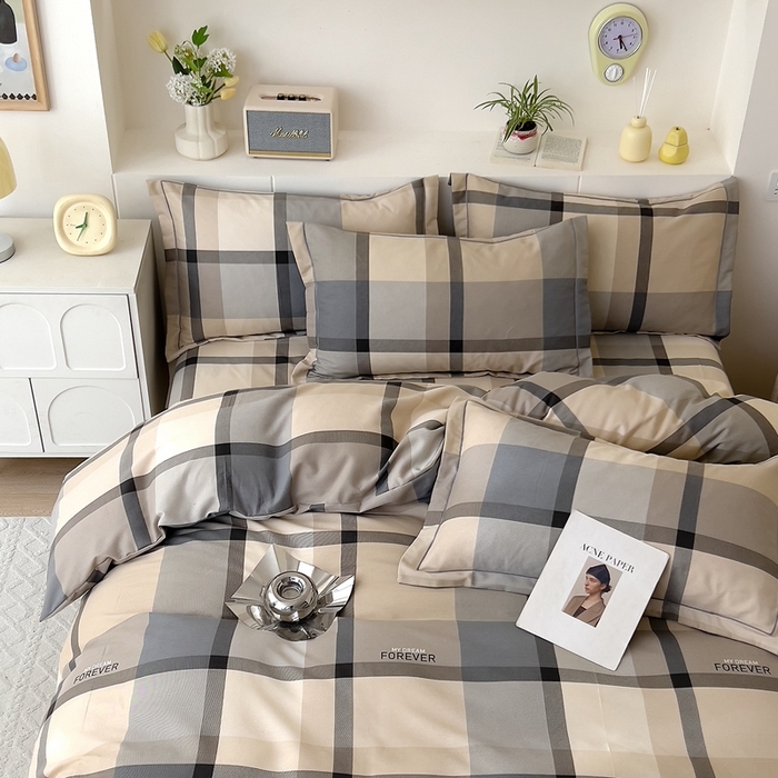 91家纺网 家纺一手货源 找家纺 优品阁 2024新款亲肤舒适全棉磨毛四件套学生三件套系列 曼迪-咖