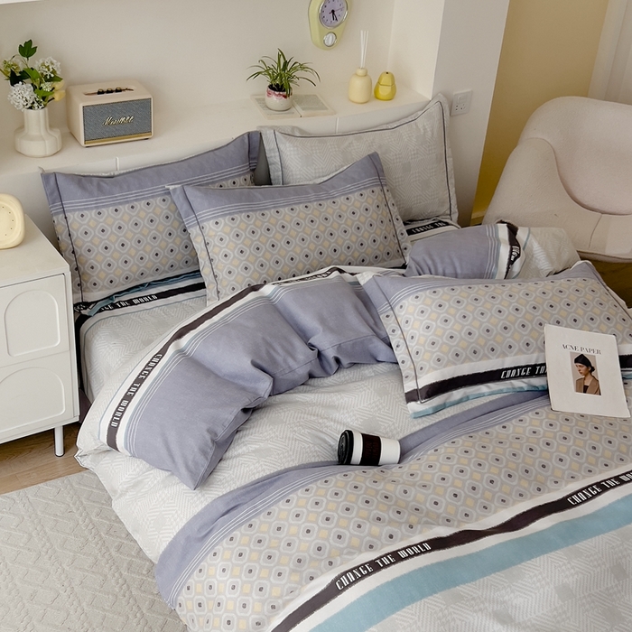 91家纺网 家纺一手货源 找家纺 优品阁 2024新款亲肤舒适全棉磨毛四件套学生三件套系列 摩登气息-灰