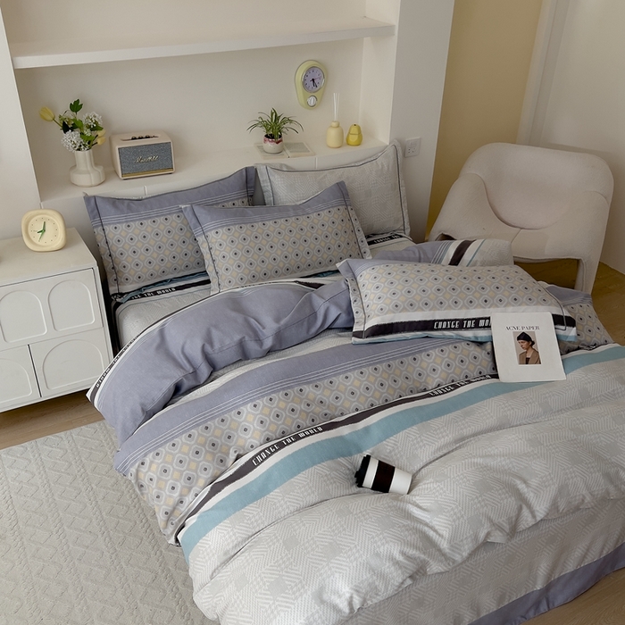 91家纺网 家纺一手货源 找家纺 优品阁 2024新款亲肤舒适全棉磨毛四件套学生三件套系列 摩登气息-灰