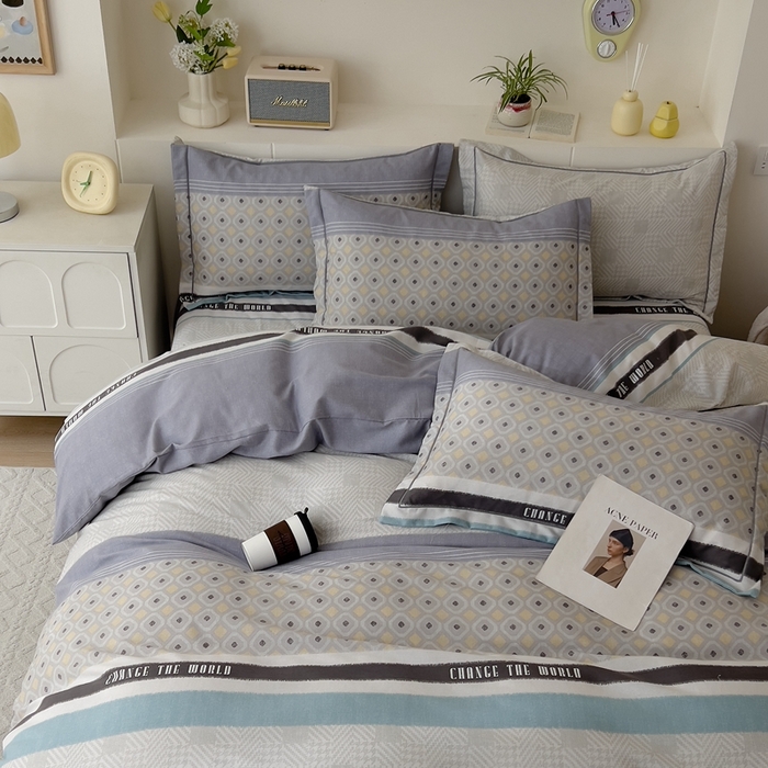 91家纺网 家纺一手货源 找家纺 优品阁 2024新款亲肤舒适全棉磨毛四件套学生三件套系列 摩登气息-灰