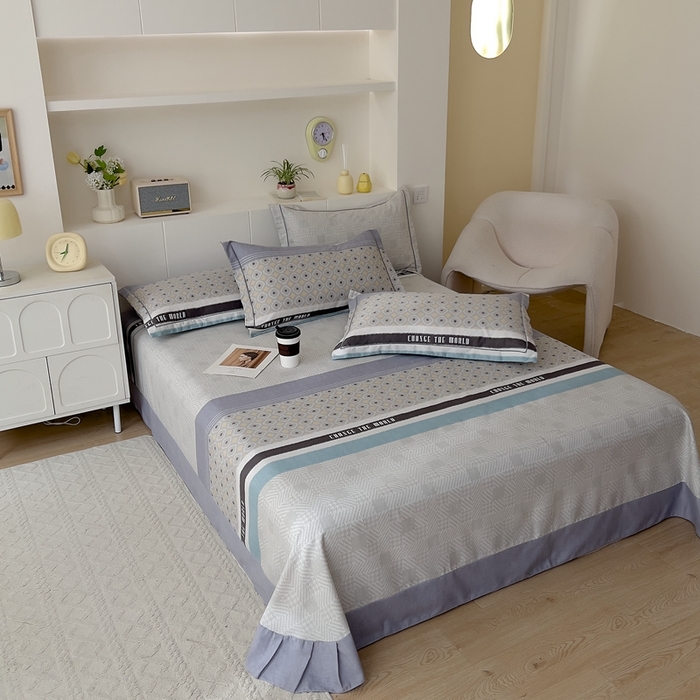 91家纺网 家纺一手货源 找家纺 优品阁 2024新款亲肤舒适全棉磨毛四件套学生三件套系列 摩登气息-灰