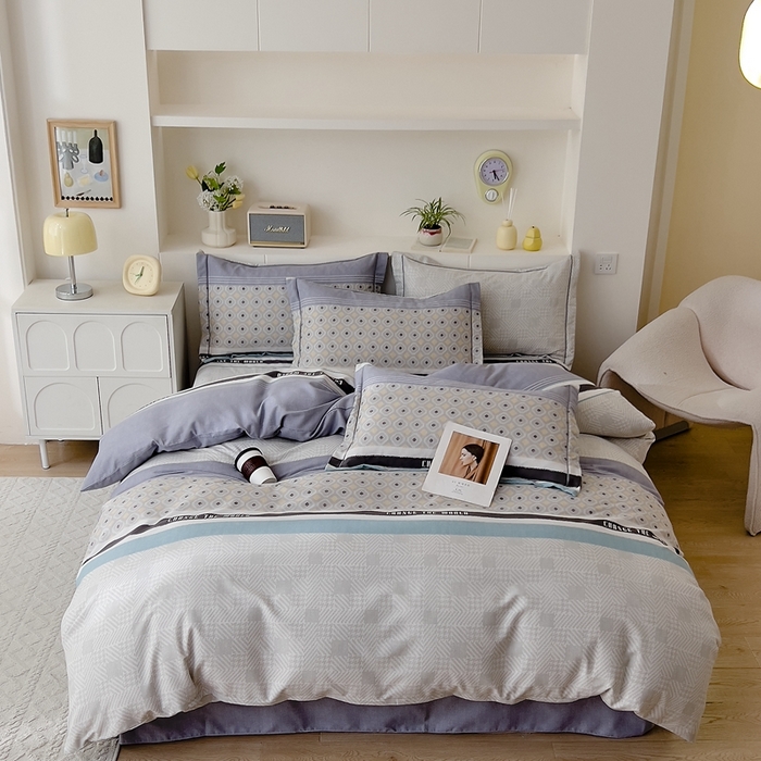 优品阁 2024新款亲肤舒适全棉磨毛四件套学生三件套系列 摩登气息-灰