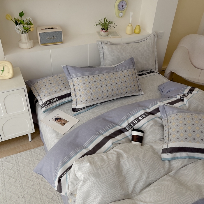 91家纺网 家纺一手货源 找家纺 优品阁 2024新款亲肤舒适全棉磨毛四件套学生三件套系列 摩登气息-灰