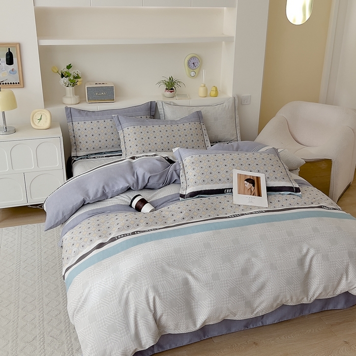 91家纺网 家纺一手货源 找家纺 优品阁 2024新款亲肤舒适全棉磨毛四件套学生三件套系列 摩登气息-灰