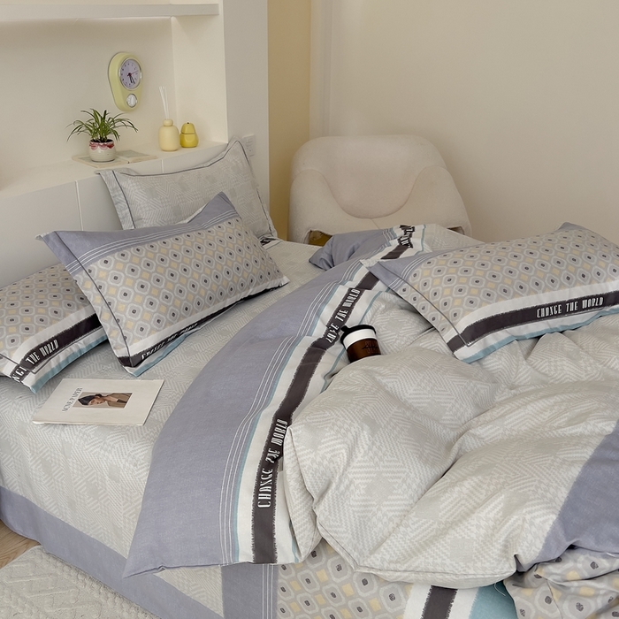 91家纺网 家纺一手货源 找家纺 优品阁 2024新款亲肤舒适全棉磨毛四件套学生三件套系列 摩登气息-灰