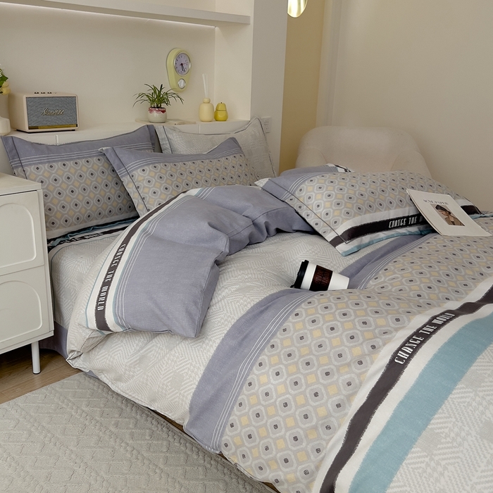 91家纺网 家纺一手货源 找家纺 优品阁 2024新款亲肤舒适全棉磨毛四件套学生三件套系列 摩登气息-灰