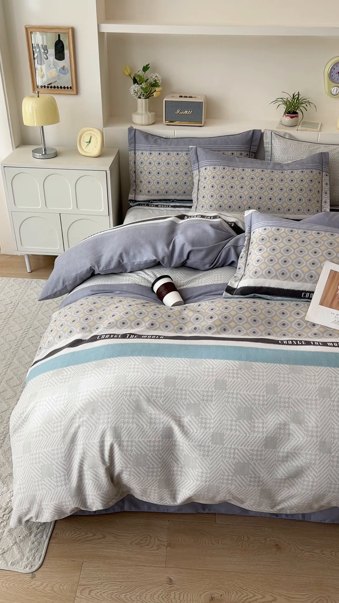 91家纺网 家纺一手货源 找家纺 优品阁 2024新款亲肤舒适全棉磨毛四件套学生三件套系列 摩登气息-灰