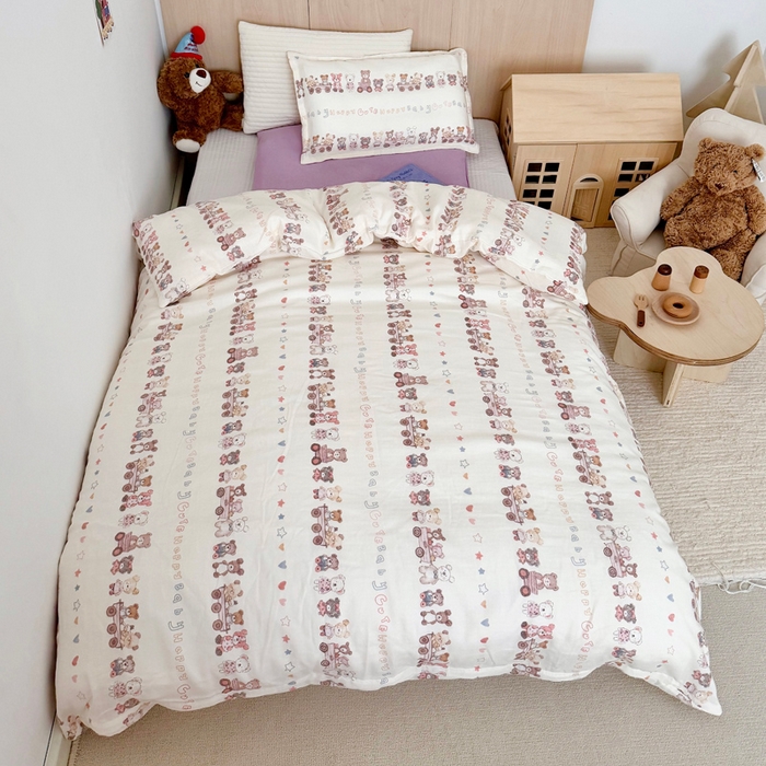 2025新款全棉26℃有氧双层纱幼儿园多件套 快乐小熊