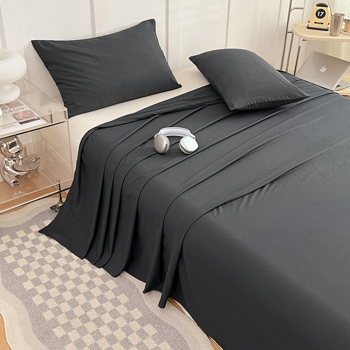 91家纺网 家纺一手货源 找家纺 彩韵家纺 2025新款柔软云感水洗m床单系列 绅士灰