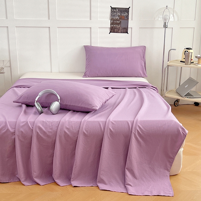 91家纺网 家纺一手货源 找家纺 彩韵家纺 2025新款柔软云感水洗m床单系列 魅力紫