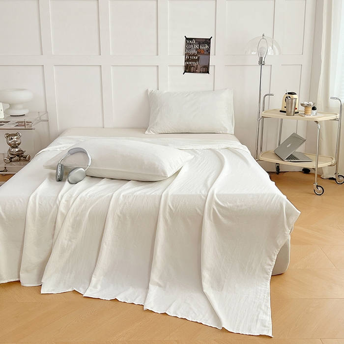 91家纺网 家纺一手货源 找家纺 彩韵家纺 2025新款柔软云感水洗m床单系列 珍珠白