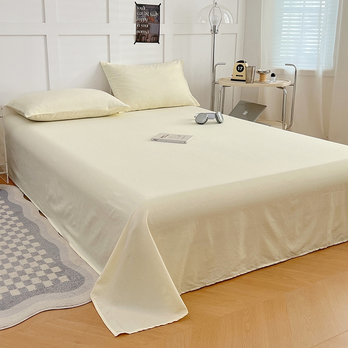 91家纺网 家纺一手货源 找家纺 彩韵家纺 2025新款柔软云感水洗m床单系列 奶黄