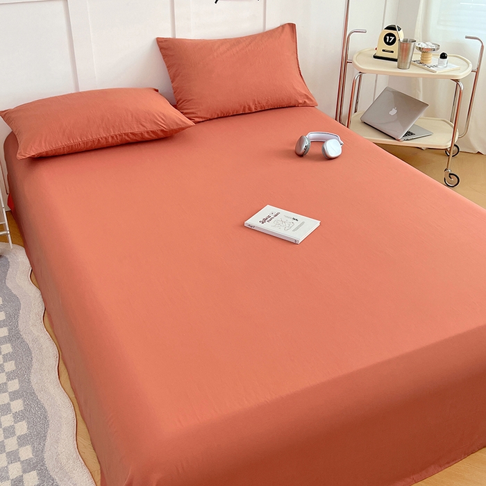 91家纺网 家纺一手货源 找家纺 彩韵家纺 2025新款柔软云感水洗m床单系列 落日橙