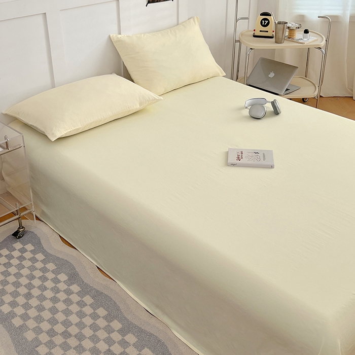 91家纺网 家纺一手货源 找家纺 彩韵家纺 2025新款柔软云感水洗m床单系列 奶黄