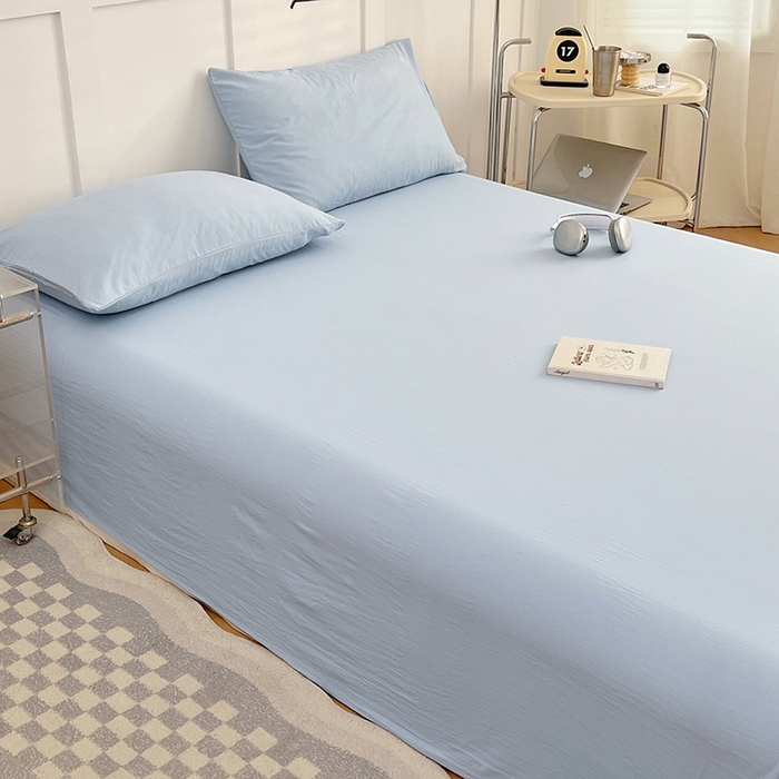 91家纺网 家纺一手货源 找家纺 彩韵家纺 2025新款柔软云感水洗m床单系列 天空蓝