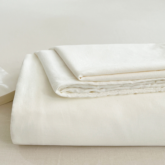 91家纺网 家纺一手货源 找家纺 彩韵家纺 2025新款柔软云感水洗m床单系列 珍珠白