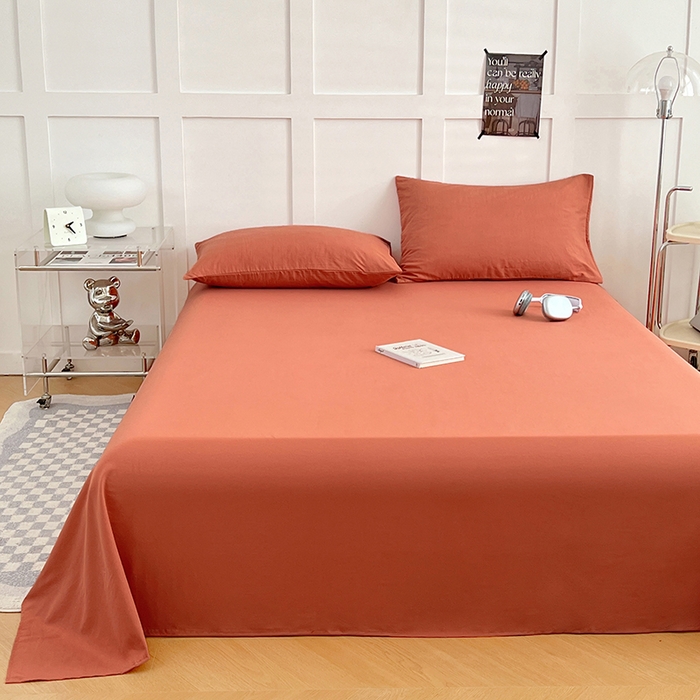 91家纺网 家纺一手货源 找家纺 彩韵家纺 2025新款柔软云感水洗m床单系列 落日橙