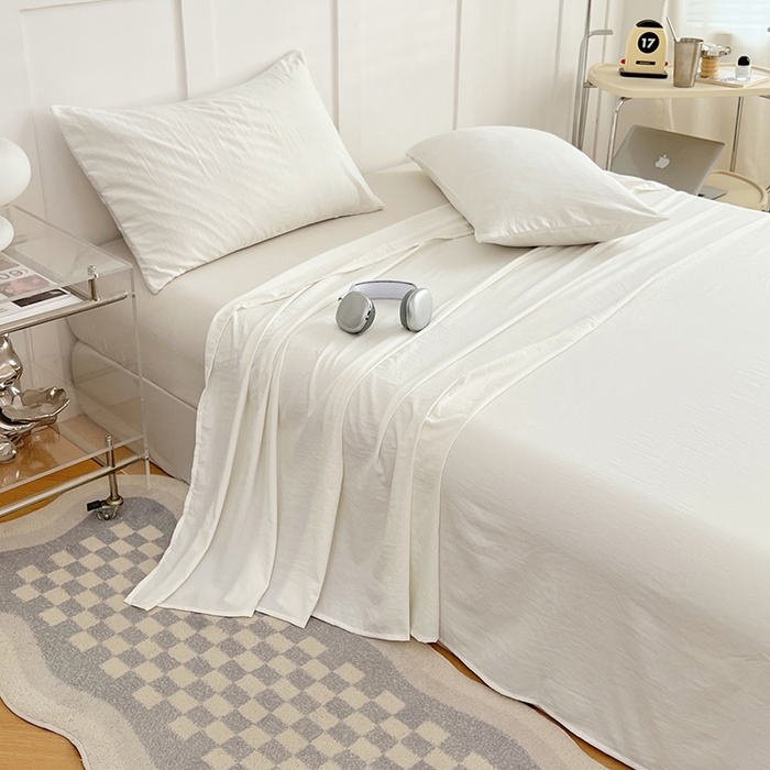 91家纺网 家纺一手货源 找家纺 彩韵家纺 2025新款柔软云感水洗m床单系列 珍珠白