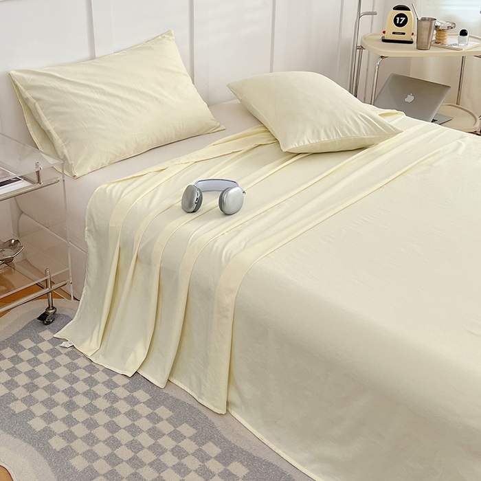 91家纺网 家纺一手货源 找家纺 彩韵家纺 2025新款柔软云感水洗m床单系列 奶黄