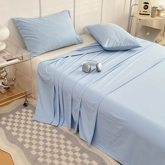 91家纺网 家纺一手货源 找家纺 彩韵家纺 2025新款柔软云感水洗m床单系列 天空蓝