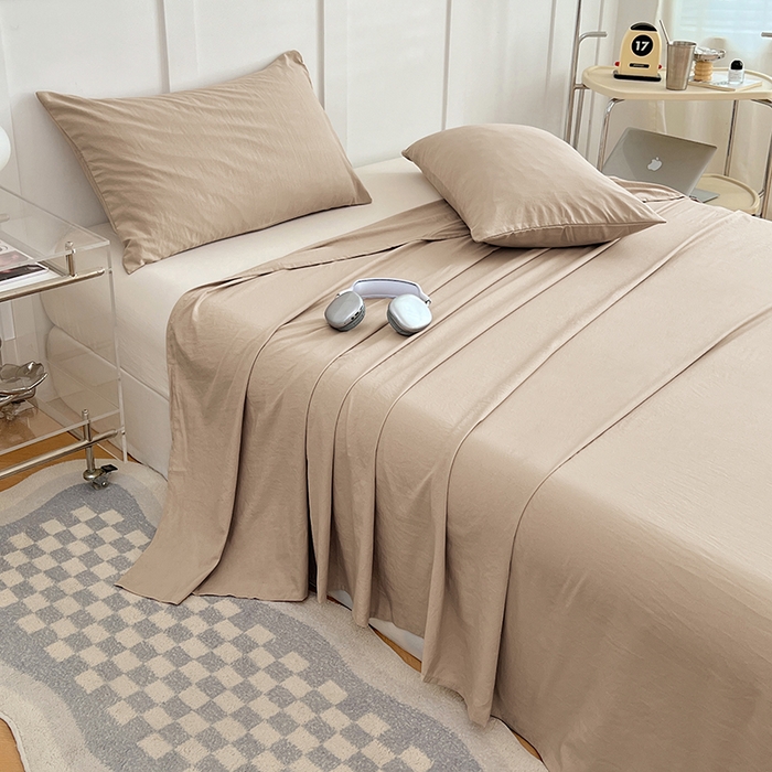 91家纺网 家纺一手货源 找家纺 彩韵家纺 2025新款柔软云感水洗m床单系列 卡其