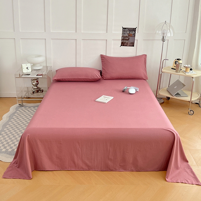 91家纺网 家纺一手货源 找家纺 彩韵家纺 2025新款柔软云感水洗m床单系列 酒曲红